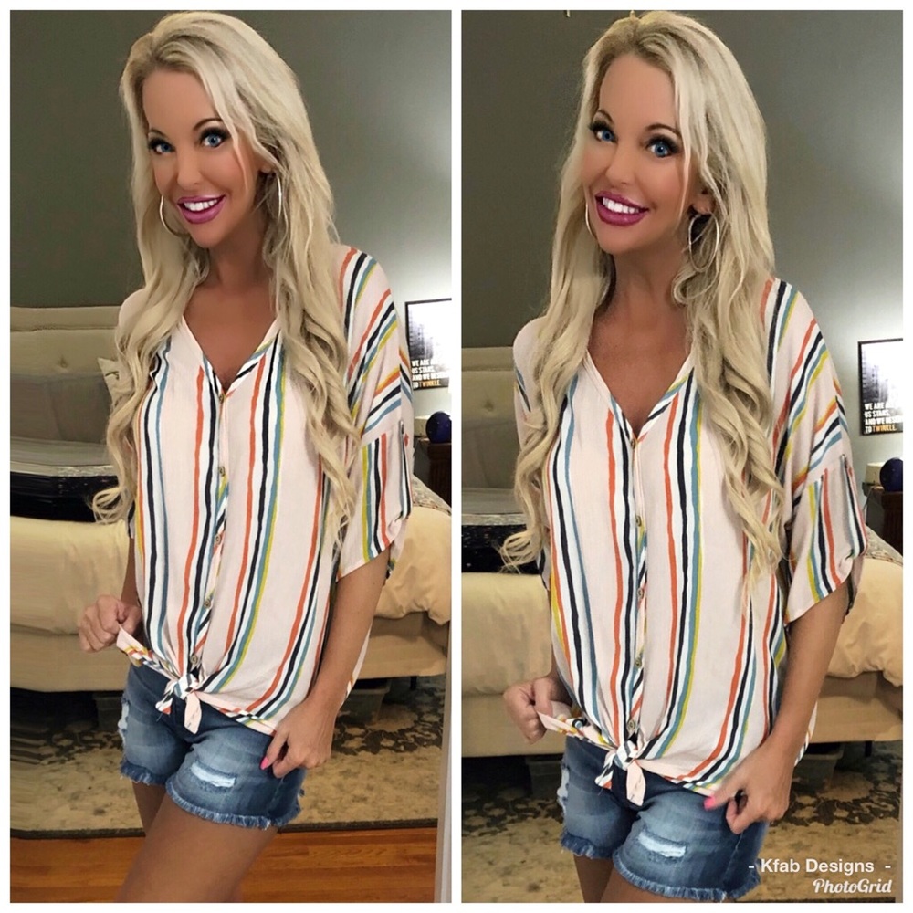🛍LAST 3! Blush Tie Front Striped Top! - Picture 8 of 8